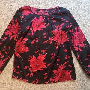 Talbots Black & Red long sleeve floral top